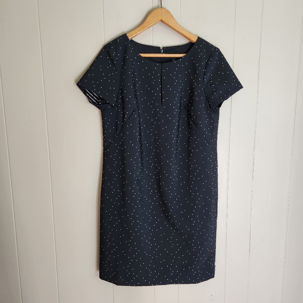 Ann Taylor Navy Blue Polka Dot Sheath Dress